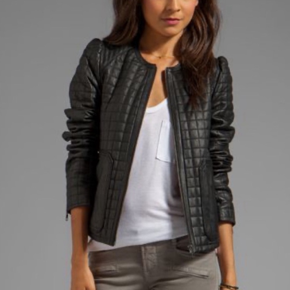Joie Black Leather Quilted Jacket Coat NWOT